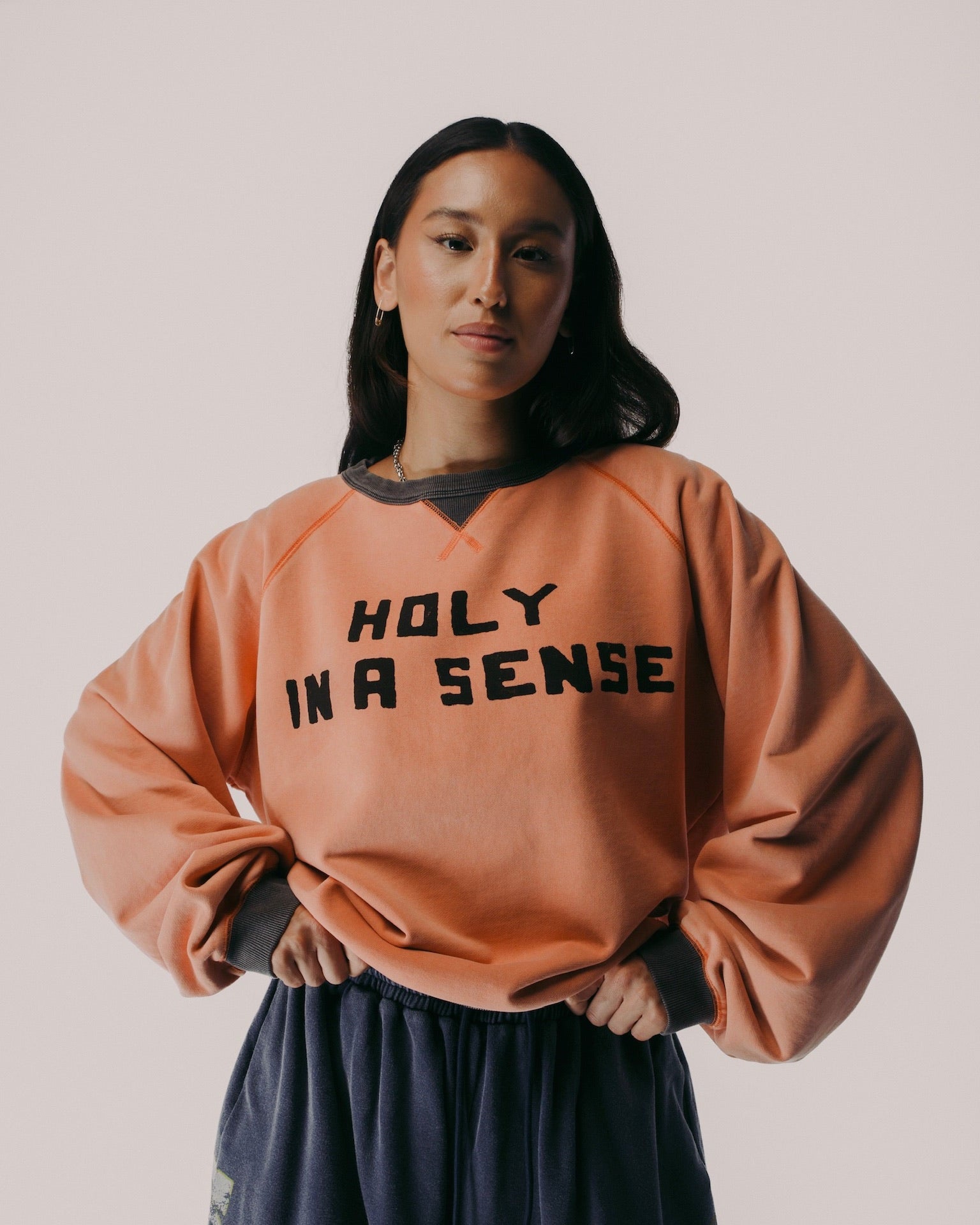"HOLY IN A SENSE" 50'S RAGLAN CREWNECK