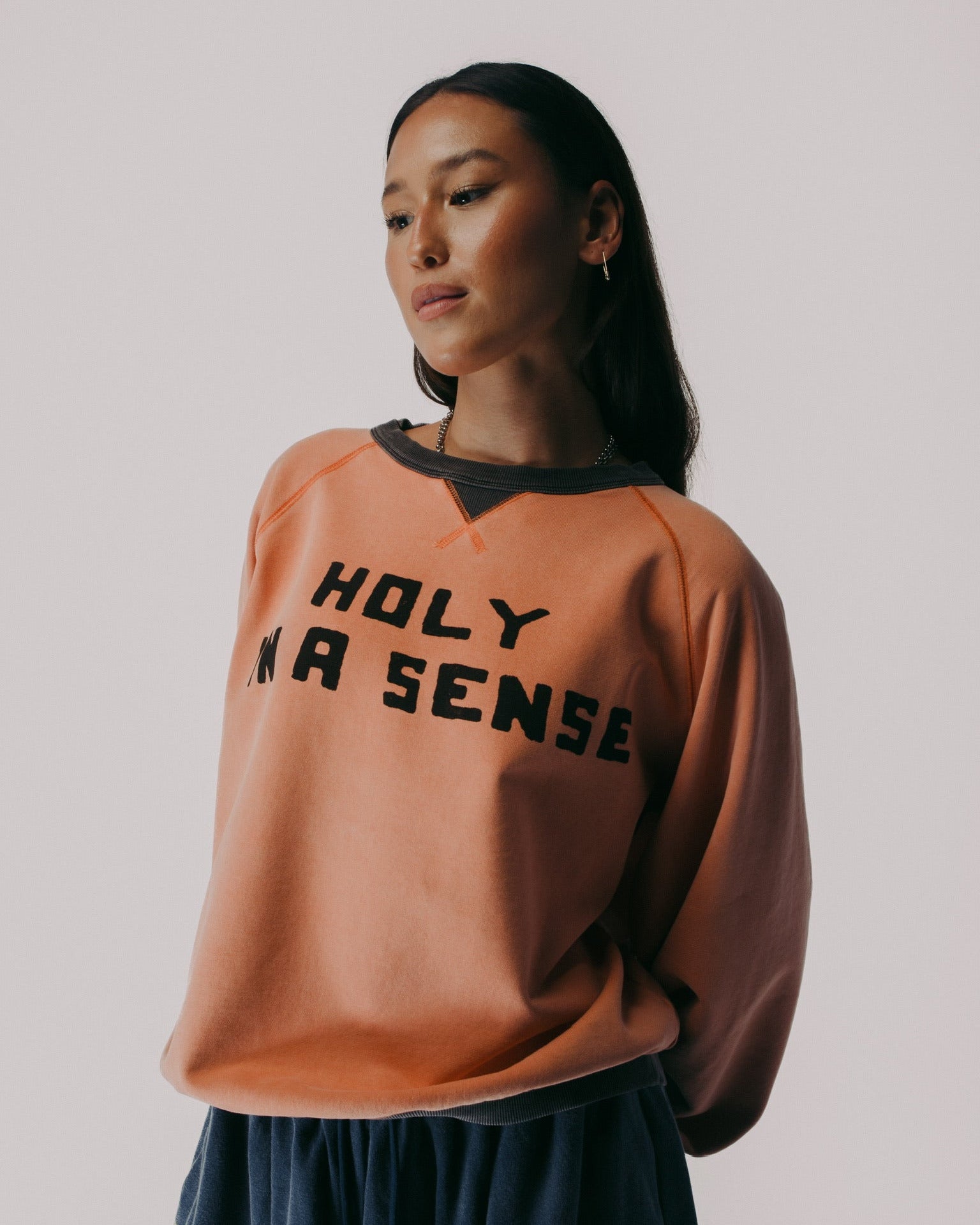"HOLY IN A SENSE" 50'S RAGLAN CREWNECK