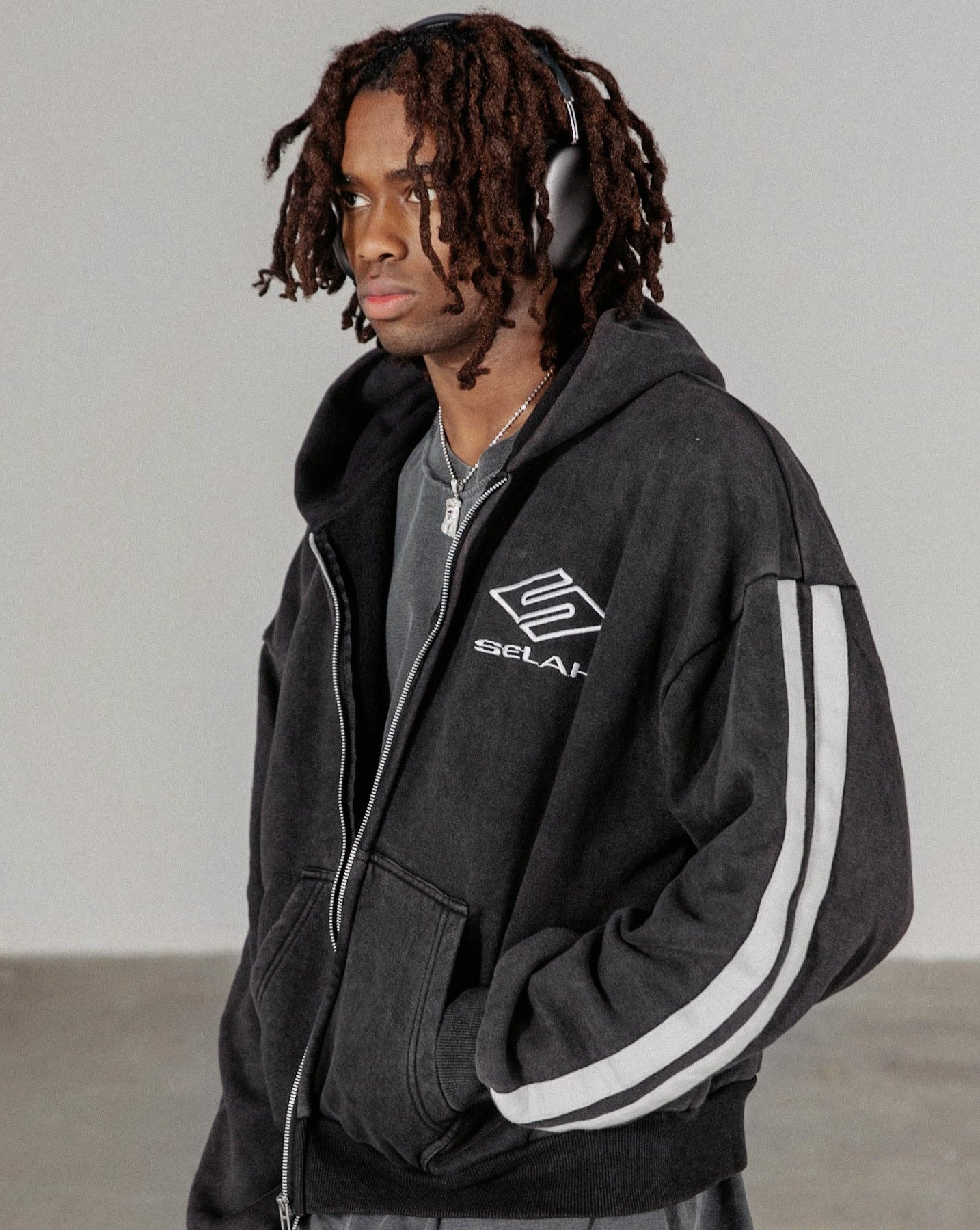 "ATHLETICA" STRIPED ZIP-UP HOODIE