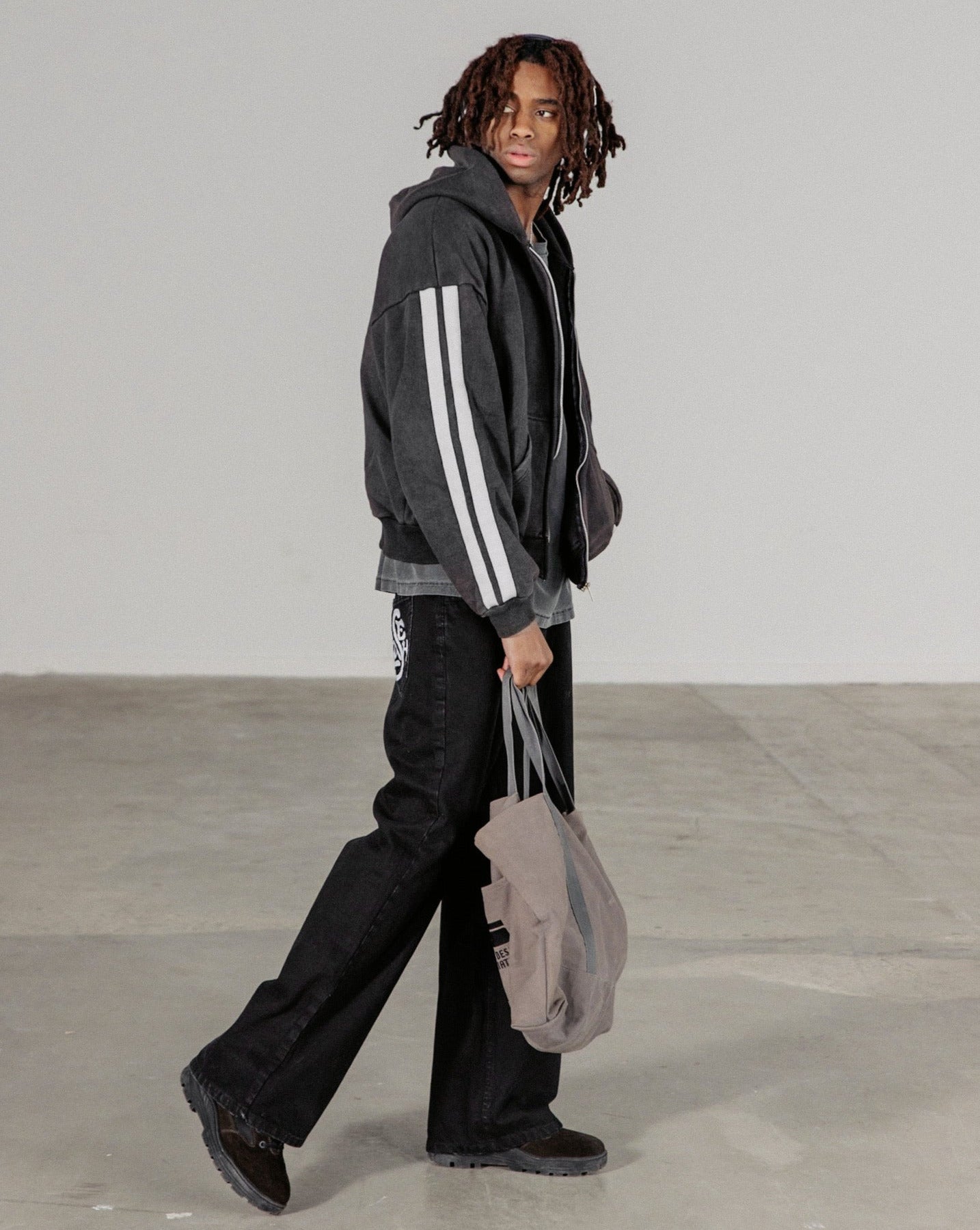 "ATHLETICA" STRIPED ZIP-UP HOODIE