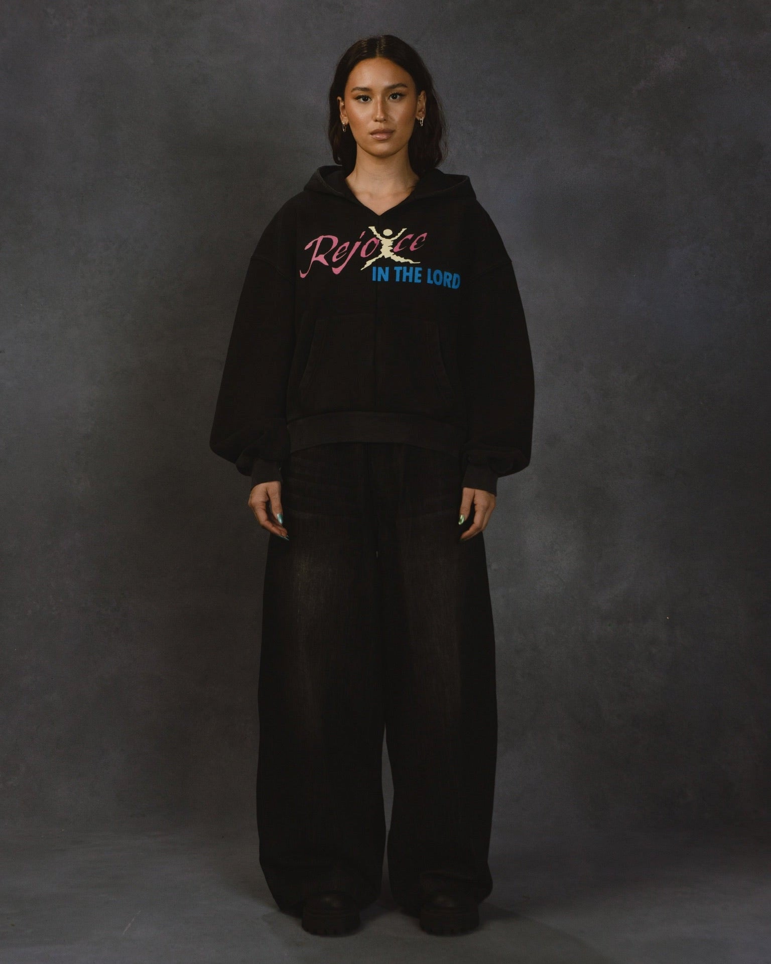 "REJOICE" MIDDLE STITCH HOODIE