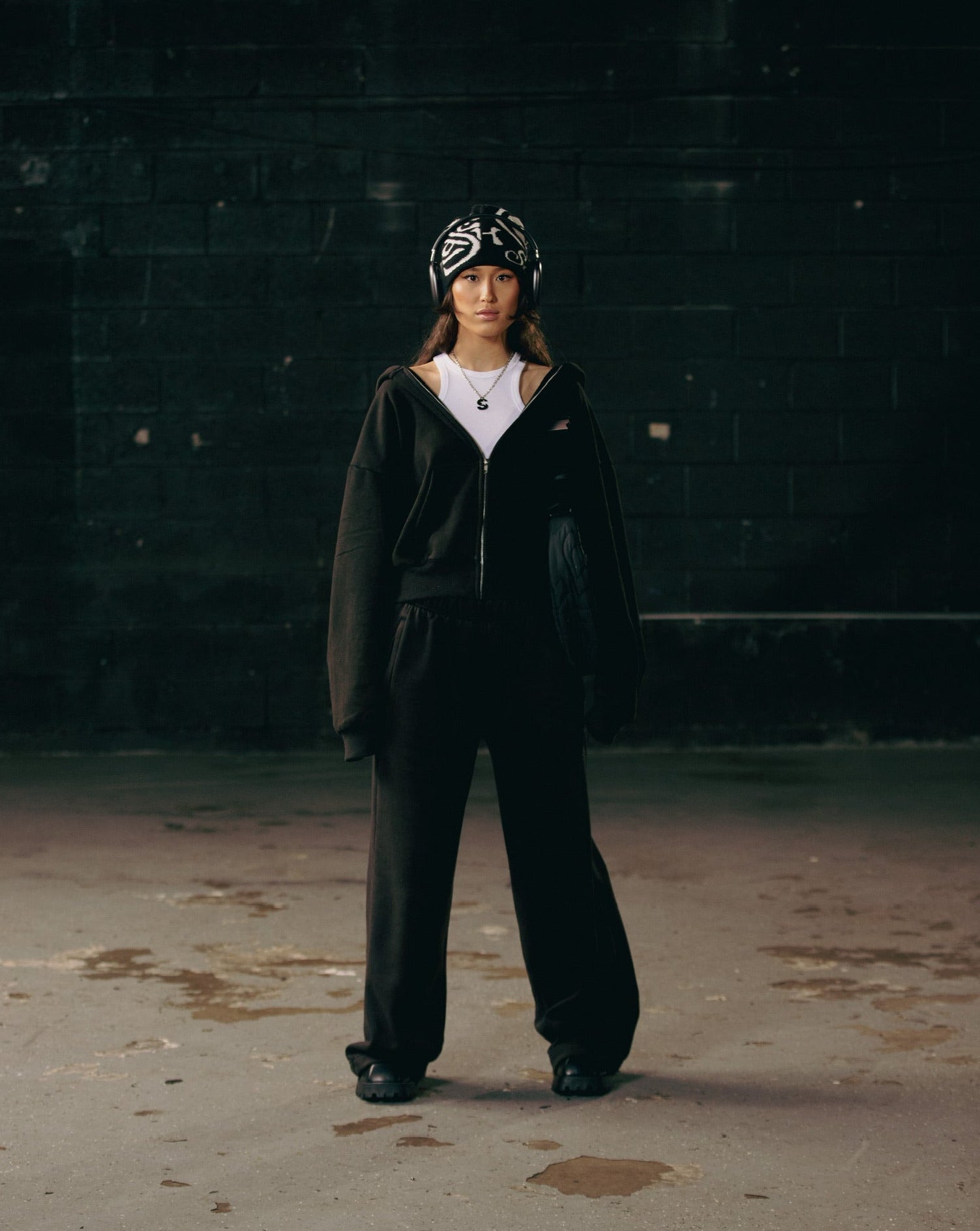 "NOIR" SUN-FADED ZIP HOODIE
