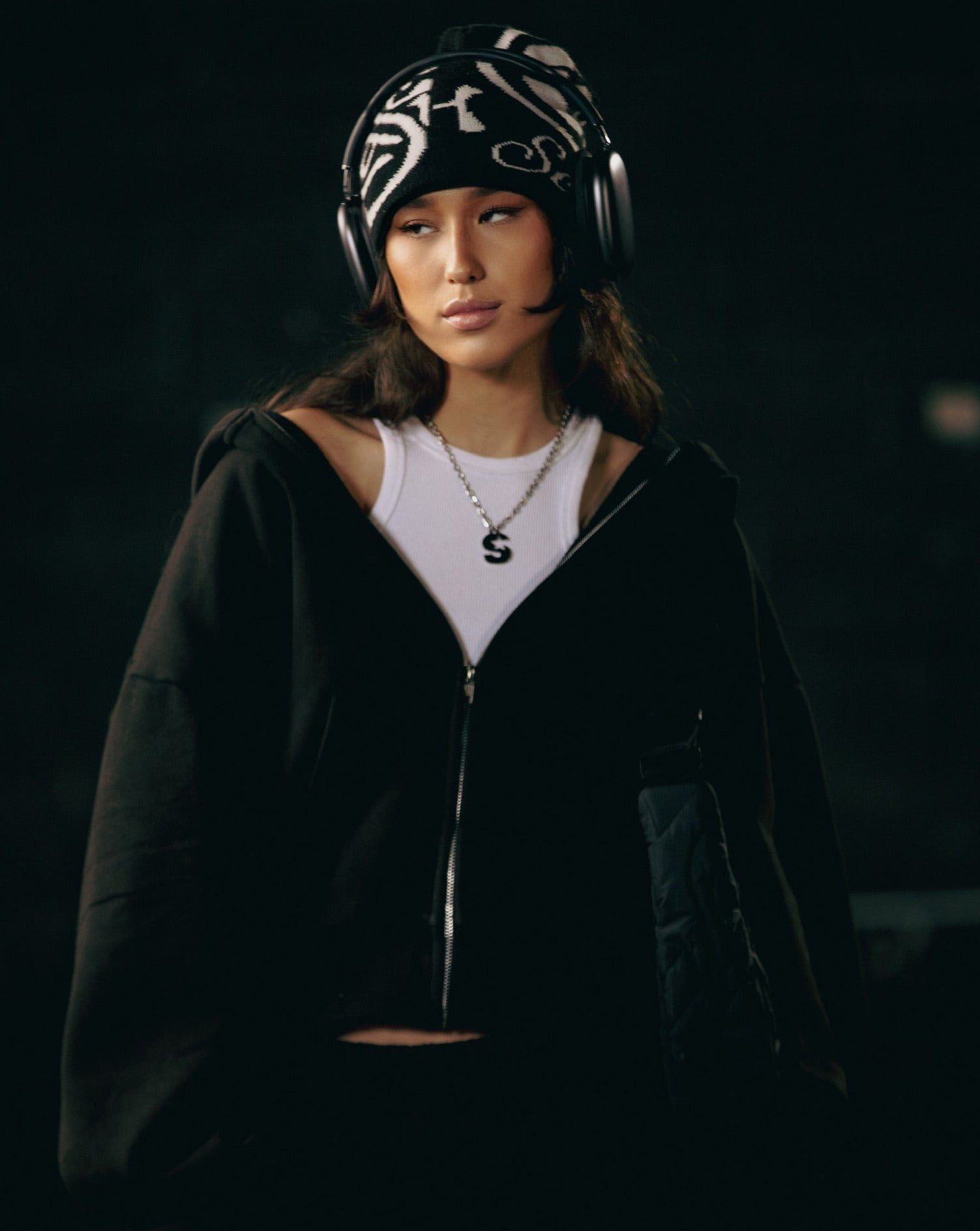 "NOIR" SUN-FADED ZIP HOODIE