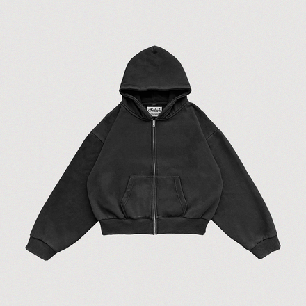 "NOIR" SUN-FADED ZIP HOODIE