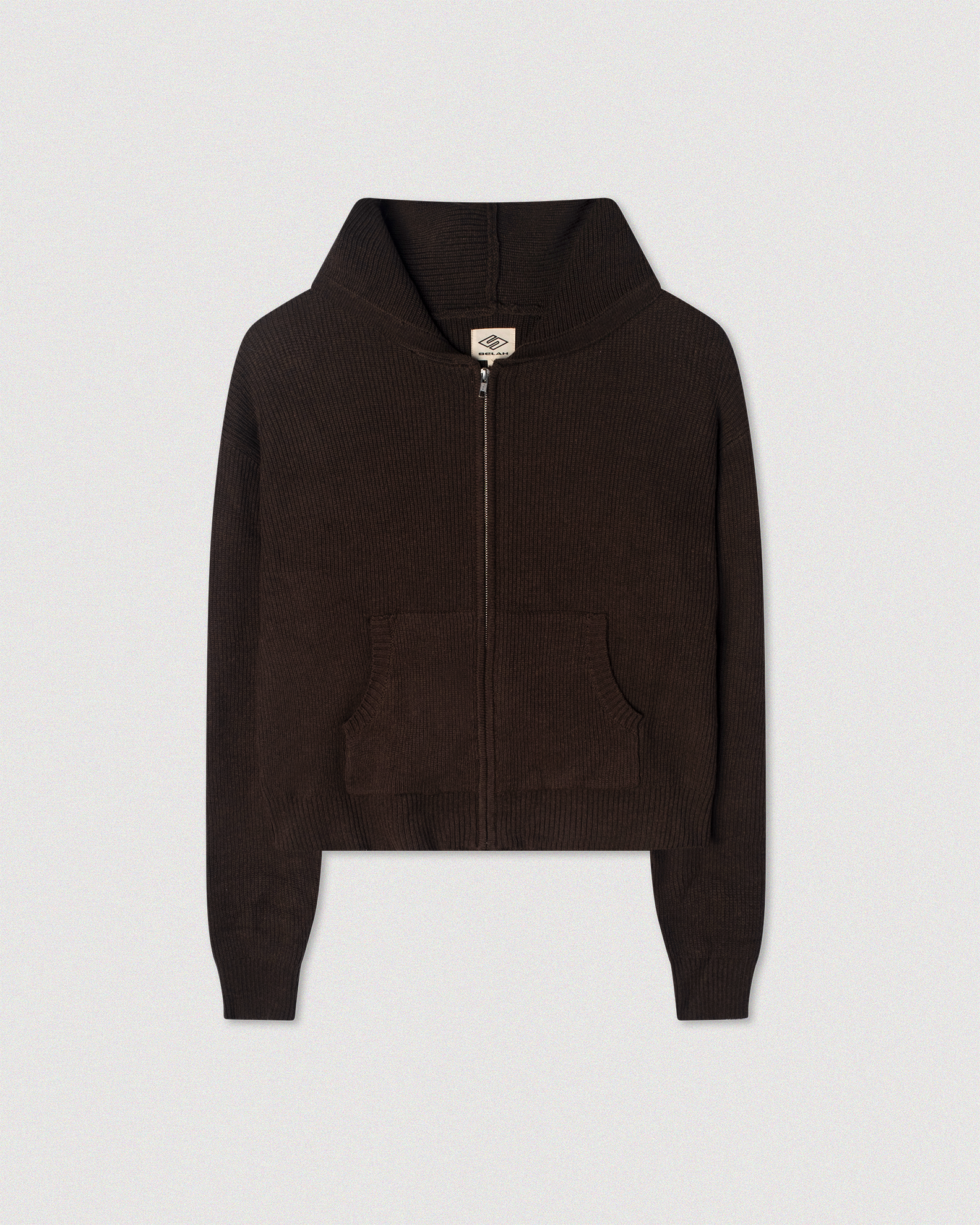 "COFFEE" CABLE KNIT CROPPED ZIP HOODIE