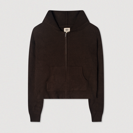 "COFFEE" CABLE KNIT CROPPED ZIP HOODIE
