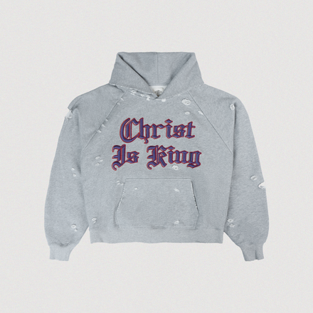 "CHRIST IS KING" DISTRESSED RAGLAN HOODIE