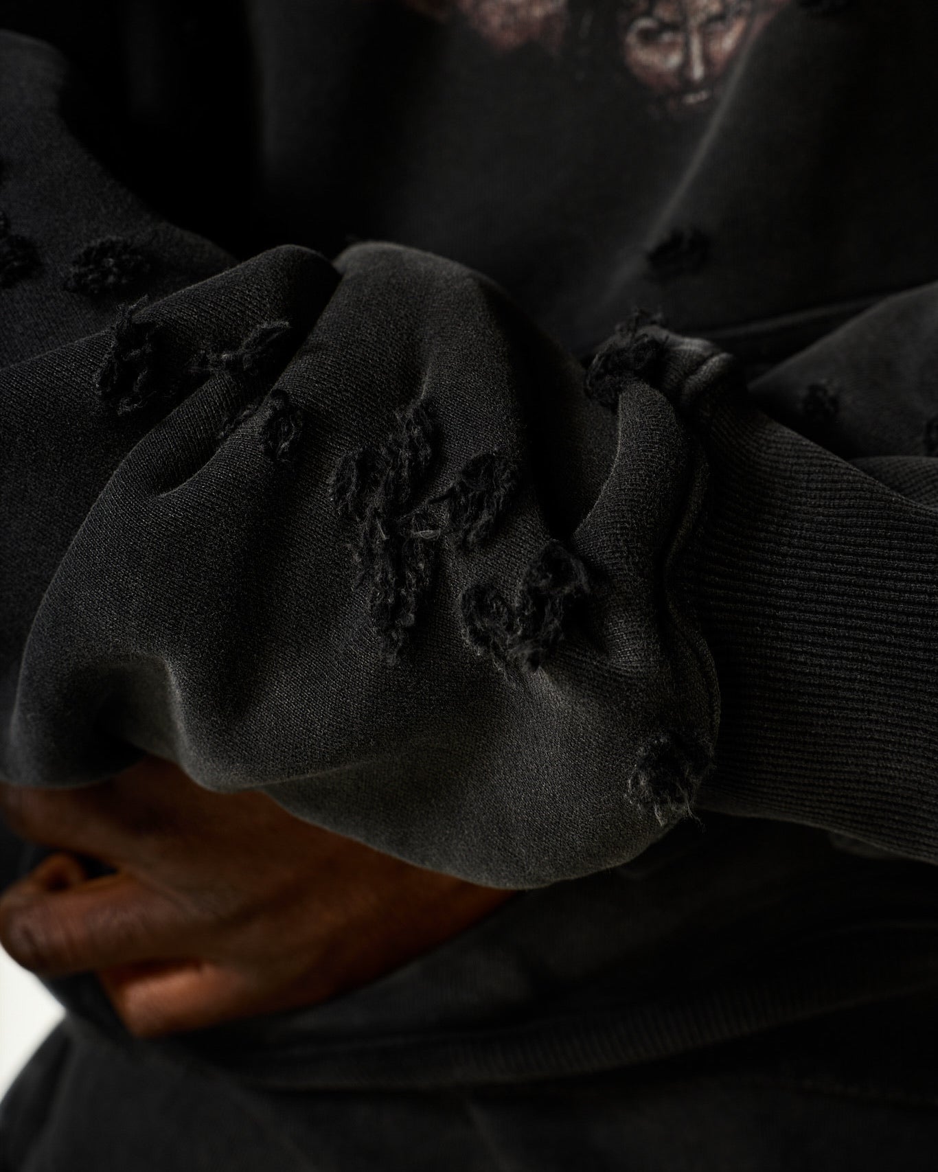 "BODY PIERCING" DISTRESSED HOODIE