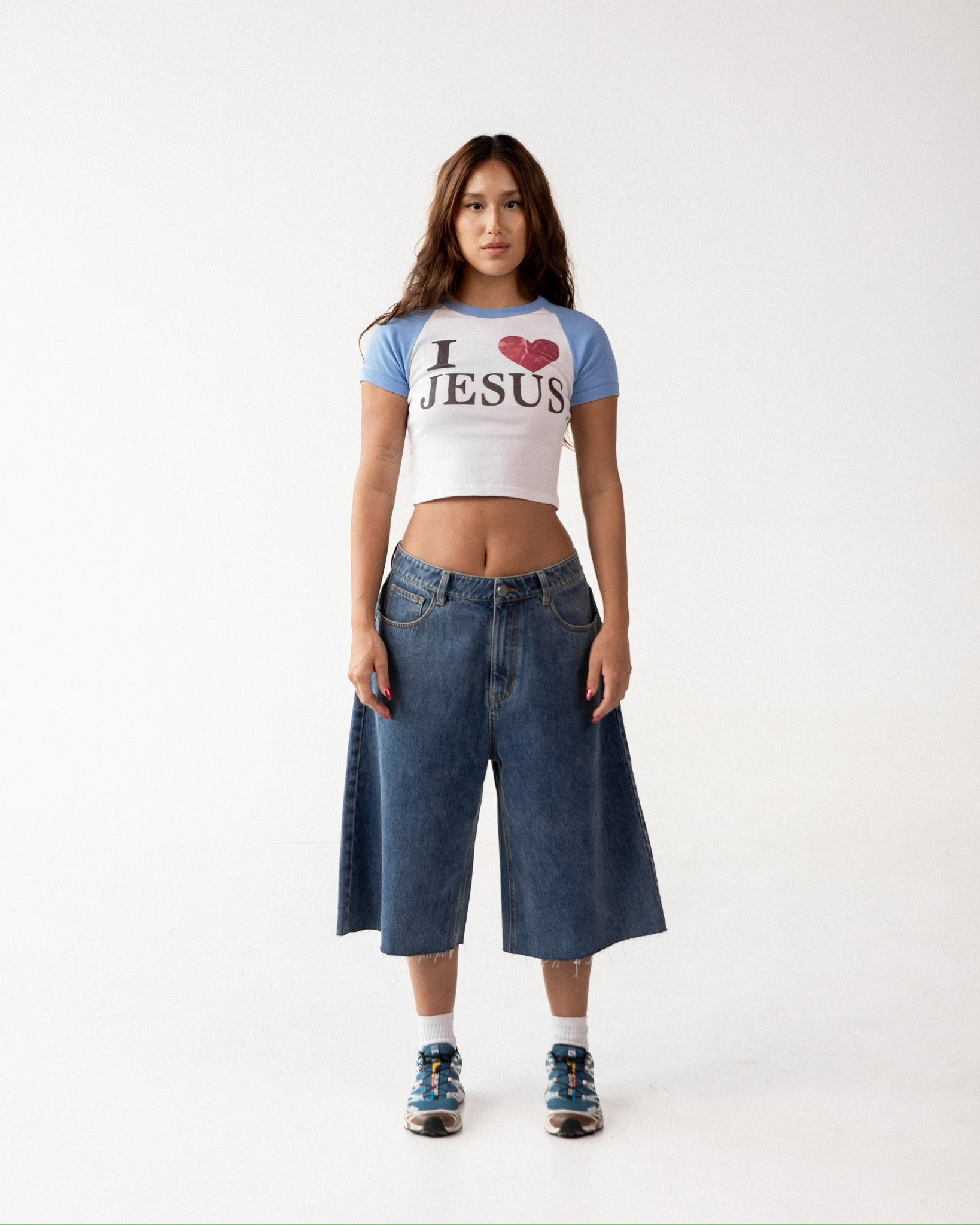 "LOGO" OVERSIZED DENIM SHORTS