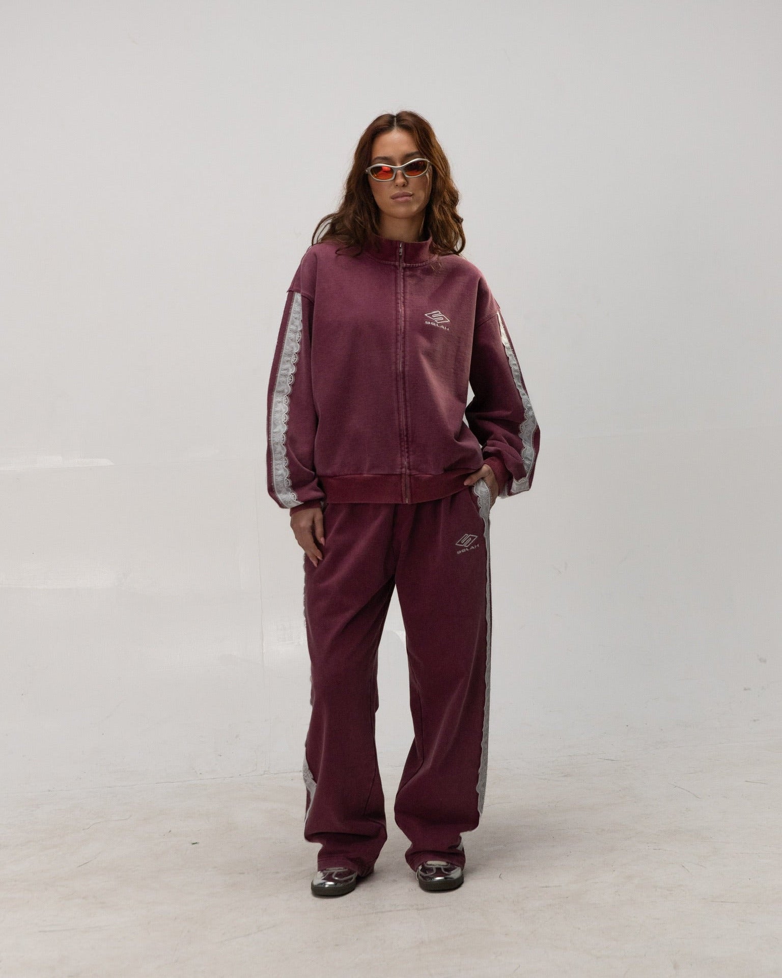 "COLUMBA" LACE STRIPED TRACKPANTS